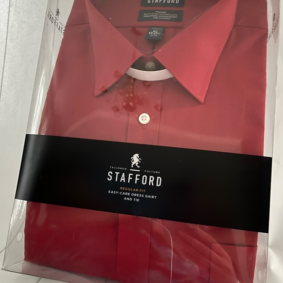 NEW! Staffed Men’s Red Travel Regular fit long sleeve dress shirt 17.5/32-33 - Picture 8 of 8